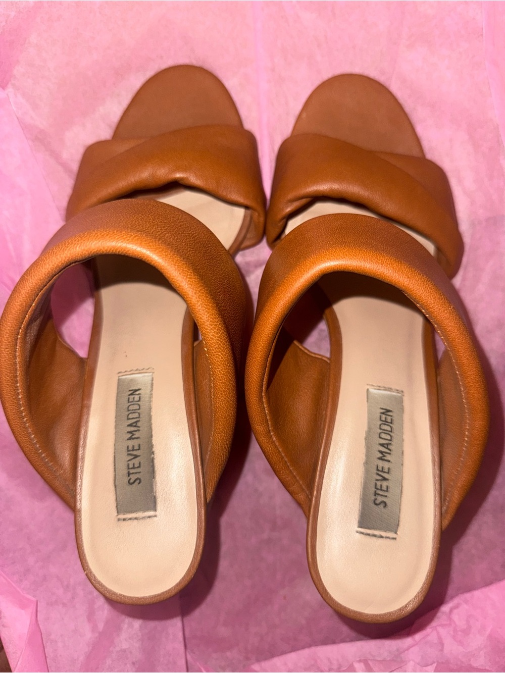 Steve Madden Tan Leather Slide Mules